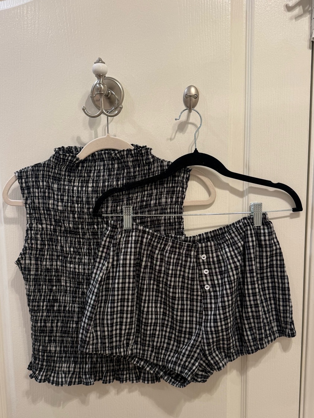 Black and White Plaid Smocked Two-Piece Set